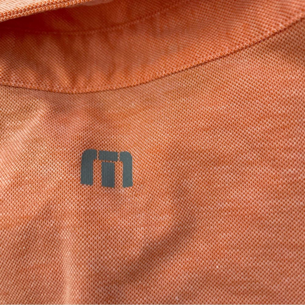 Travis Mathew Shirt Polo Short Sleeve Mens Size L Peach Chest Stripes Front - Picture 9 of 10